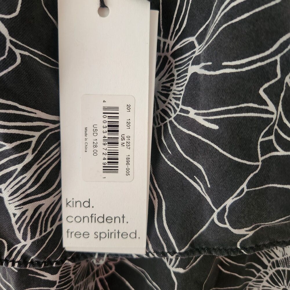 Unsubscribed 100% Silk Off The Shoulder Ruffle Blouse Gray White Floral M NWT - Picture 7 of 10
